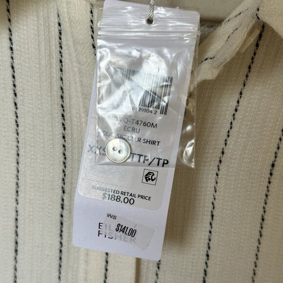 NWT‎ Eileen Fisher Classic Shirt XS Gauzy Organic Cotton Blend Stripes Coastal - Picture 7 of 12